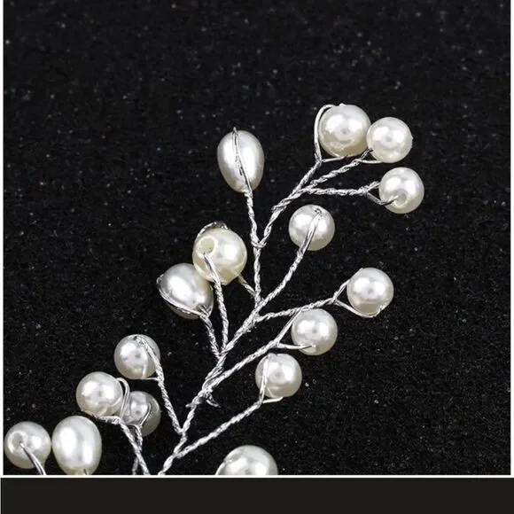 Wedding Bridal Hair Comb Hair Vine Flowers Pearls - Picture 7 of 8